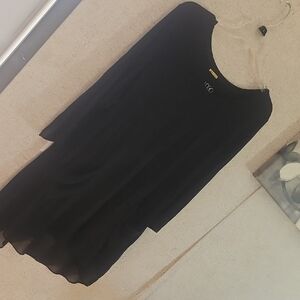 LOGO by Lori Goldstein Black Layered Chiffon Hem Tunic